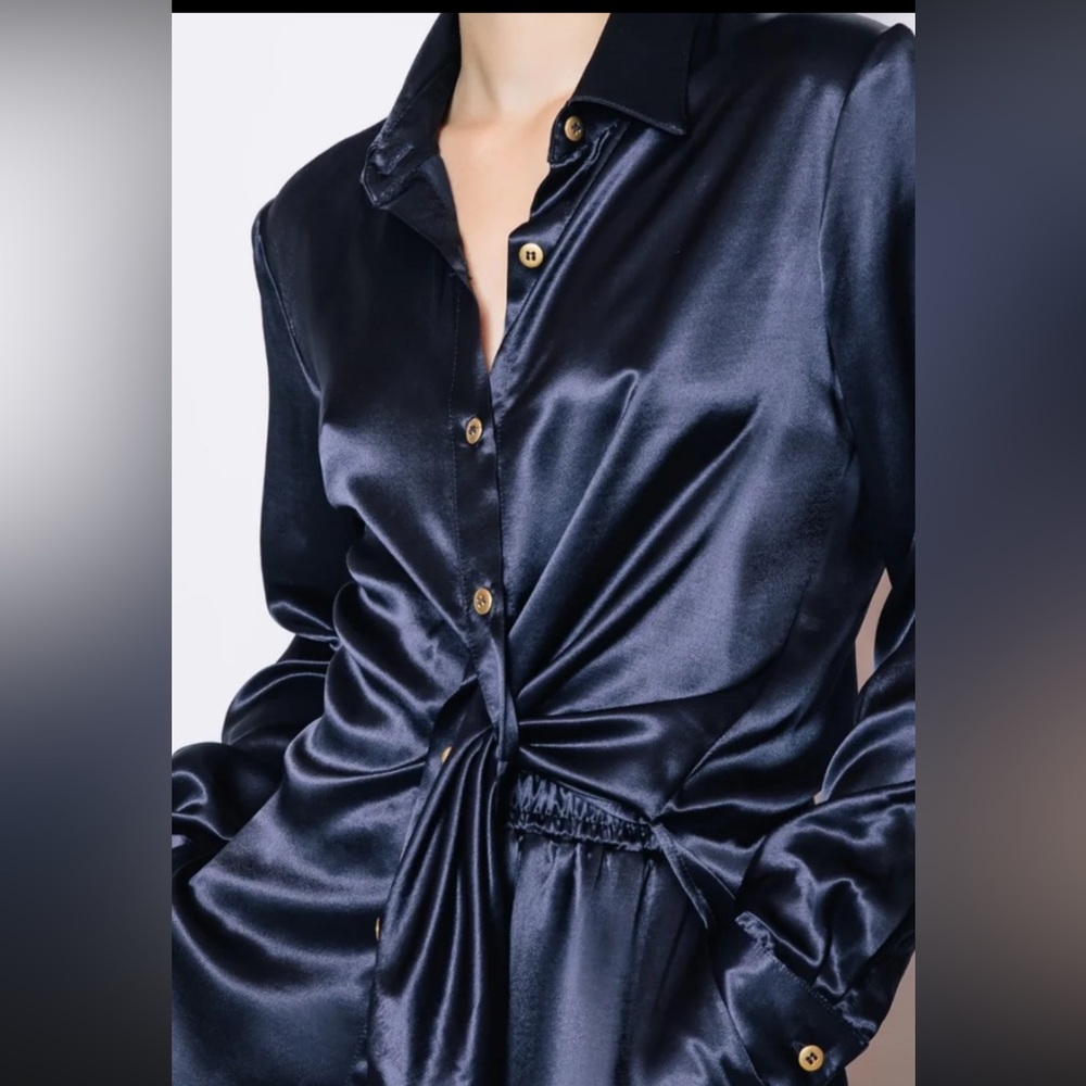 Navy Satin Battina Blouse